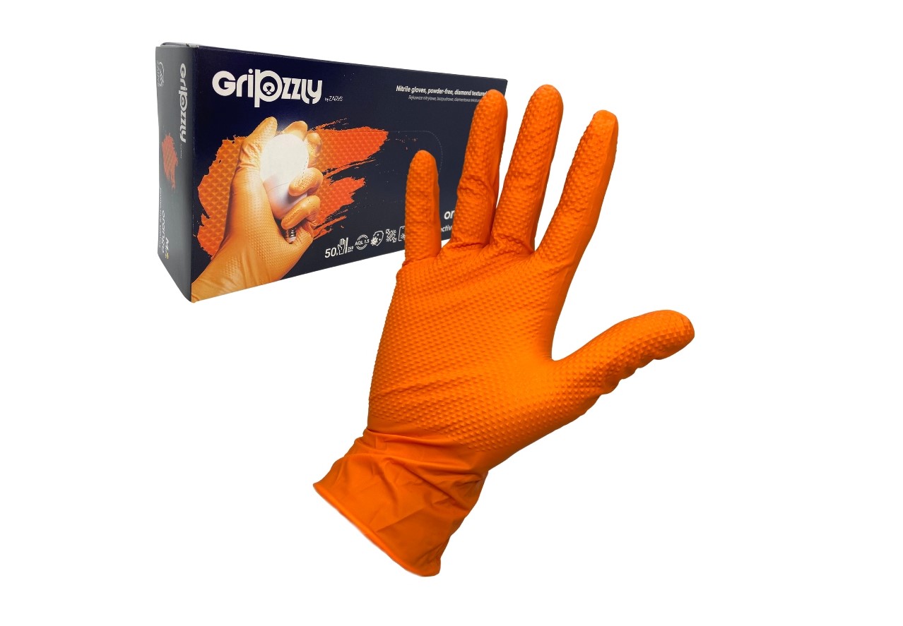 Gripzzly M 50 pezzi guanti da officina in nitrile senza polvere arancione