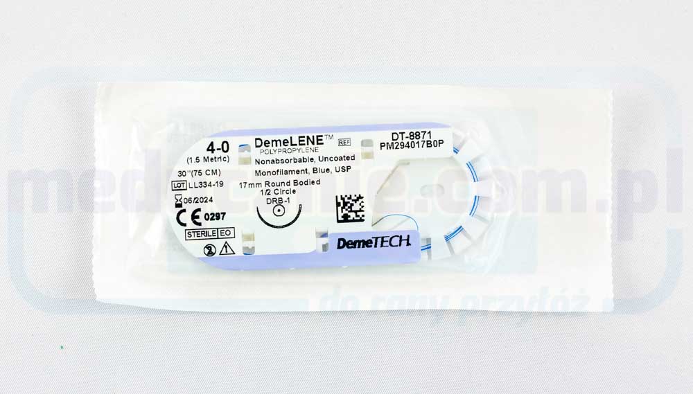 Filo chirurgico DEMELENE (non assorbibile) 4/0 75 cm blu con ago arrotondato 1/2 17 mm DEMETECH 1 pz
