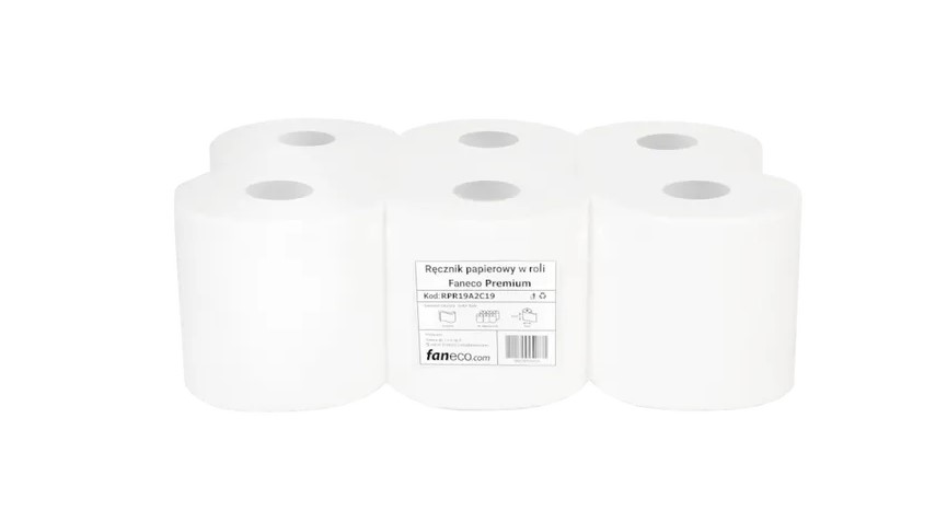 Asciugamano per la pulizia in rotolo Faneco Premium a 2 veli in cellulosa bianco 6 pz.