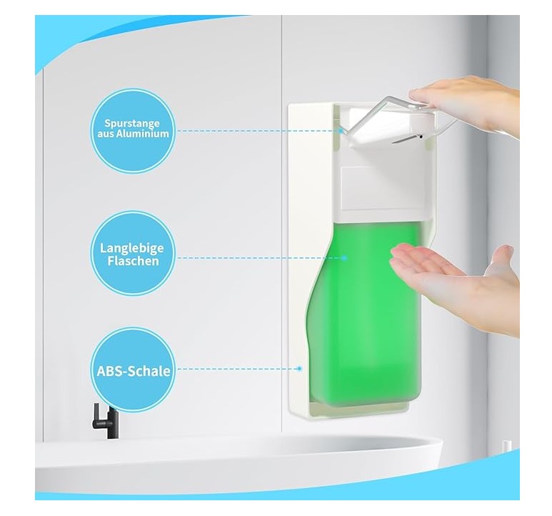Dispenser a gomito per disinfettante liquido/gel o sapone, montaggio a parete capacità 1L