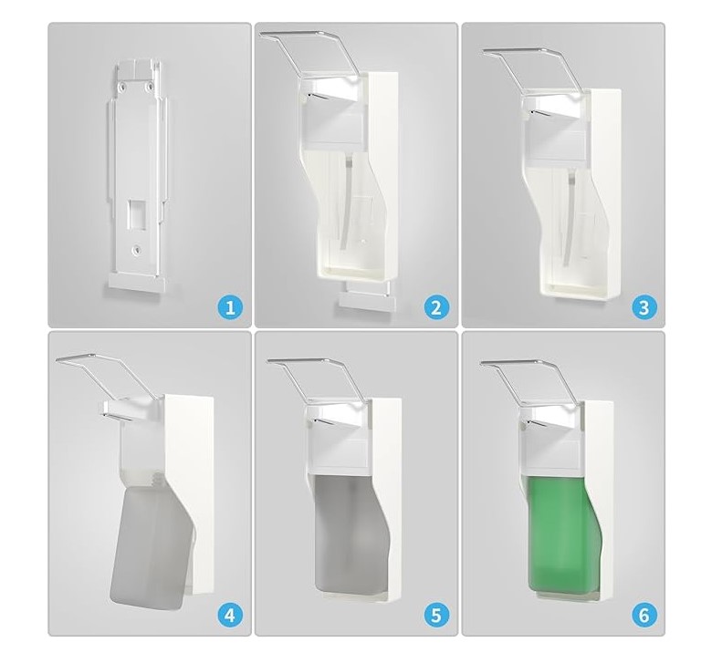 Dispenser a gomito per disinfettante liquido/gel o sapone, montaggio a parete capacità 1L - immagine 4