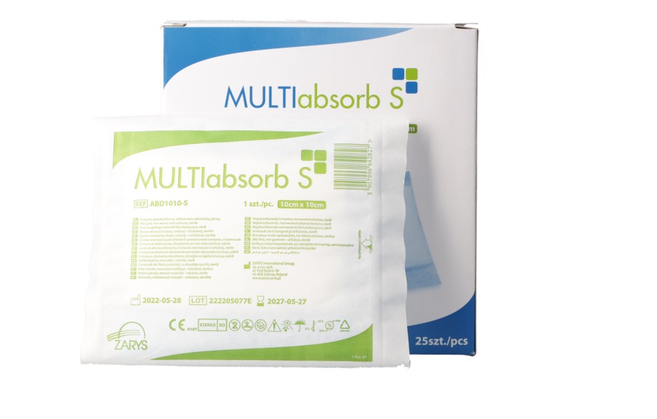 MULTIabsorb S 10cm x 10cm 1pc Impacco ad alta assorbenza; cellulosa non tessuta, sterile