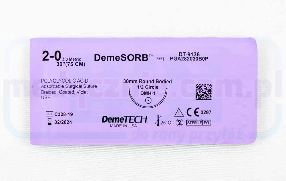 DEMECRYL Sutura chirurgica (assorbibile) 2/0 75cm viola con ago arrotondato 1/2 30mm DEMETECH 1 pz.