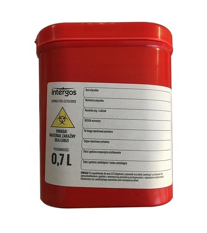 Contenitore per rifiuti medici 0,7L piatto 1pc